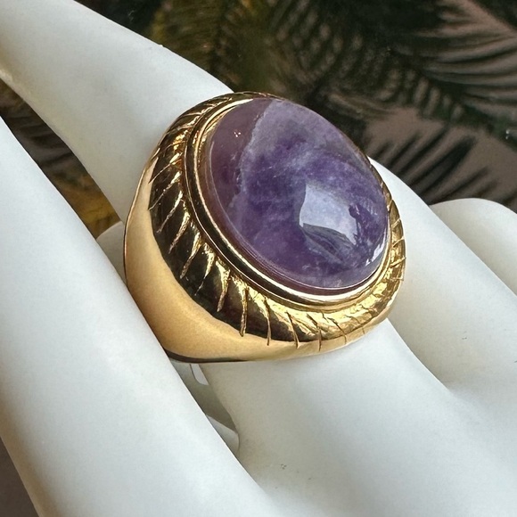 Anil Bold Amethyst Stone Gold Electroplated Ring – Statement Jewelry - Picture 3 of 7